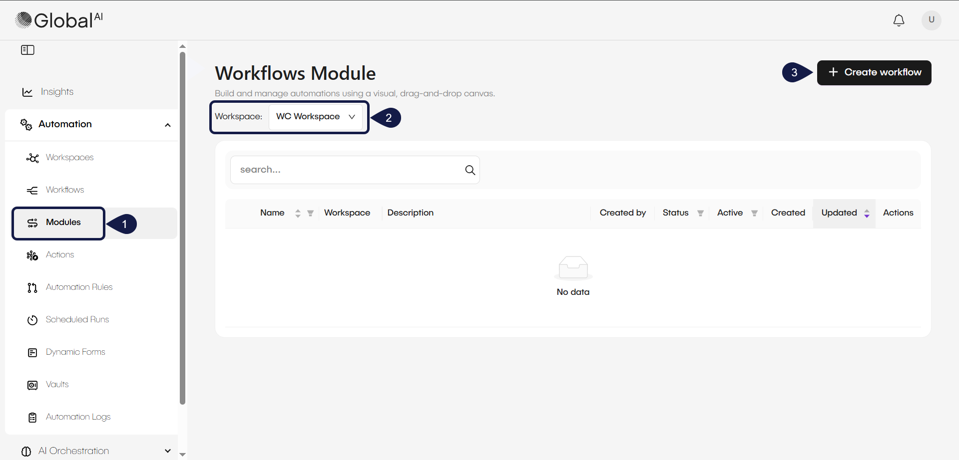 The granular permissions list for a user, showing the first components from the list.