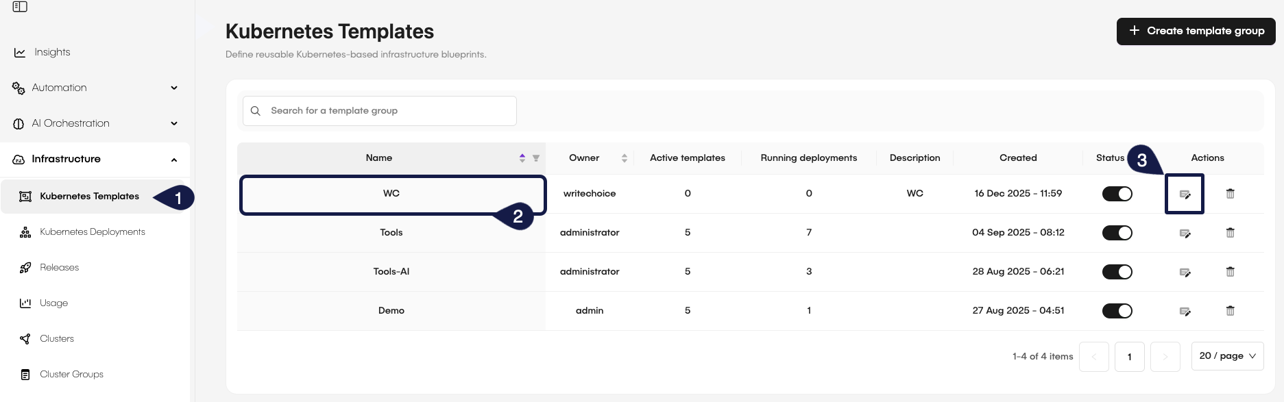 Edit Kubernetes Template Button